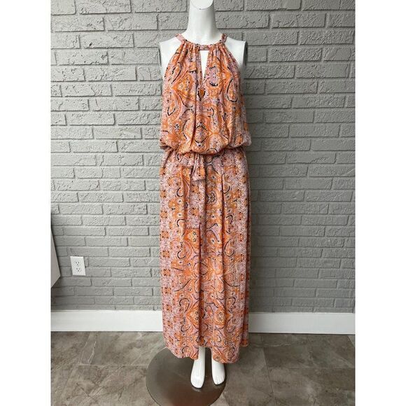 BCBG MaxAzria Women Pink Multicolored Blouson Halter Maxi Dress Size S - Picture 2 of 14